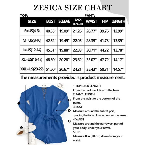 imageZESICA Womens Waffle Knit Long Sleeve Top and Shorts Pullover Nightwear Lounge Pajama Set with PocketsCobalt
