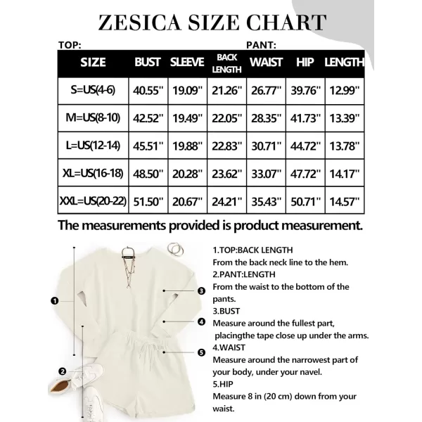 imageZESICA Womens Waffle Knit Long Sleeve Top and Shorts Pullover Nightwear Lounge Pajama Set with PocketsCream