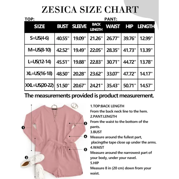 imageZESICA Womens Waffle Knit Long Sleeve Top and Shorts Pullover Nightwear Lounge Pajama Set with PocketsDarkpink