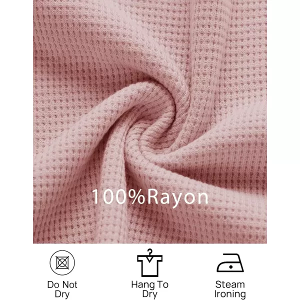 imageZESICA Womens Waffle Knit Long Sleeve Top and Shorts Pullover Nightwear Lounge Pajama Set with PocketsDarkpink
