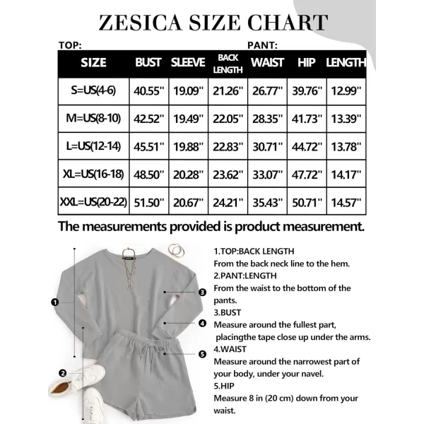 imageZESICA Womens Waffle Knit Long Sleeve Top and Shorts Pullover Nightwear Lounge Pajama Set with PocketsGrey