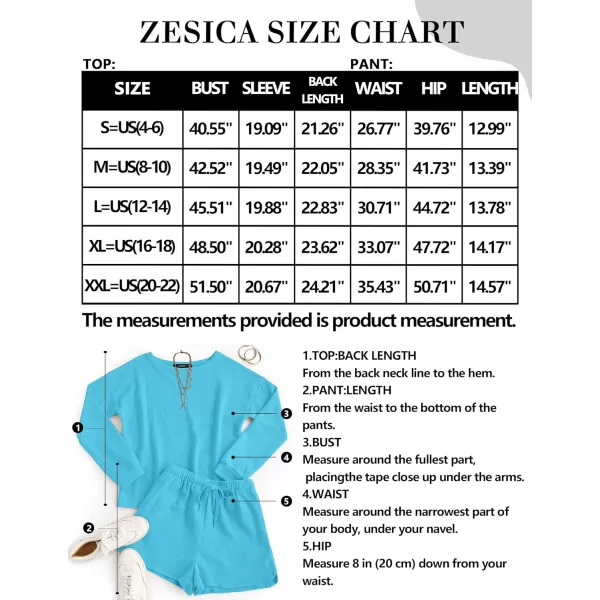 imageZESICA Womens Waffle Knit Long Sleeve Top and Shorts Pullover Nightwear Lounge Pajama Set with PocketsLakeblue