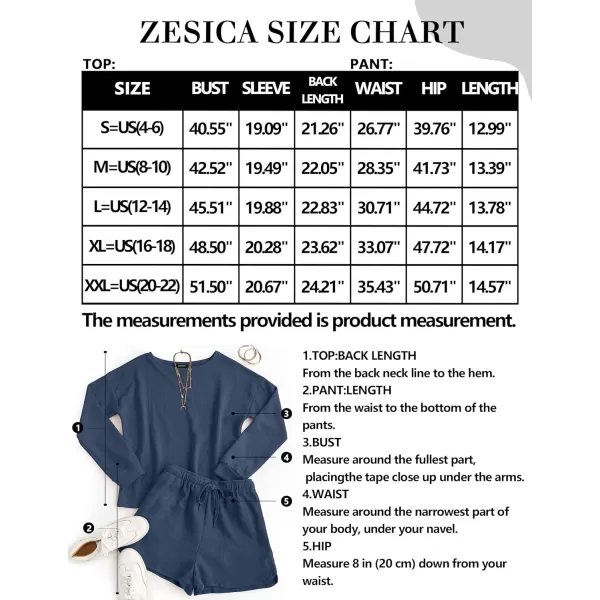 imageZESICA Womens Waffle Knit Long Sleeve Top and Shorts Pullover Nightwear Lounge Pajama Set with PocketsNavy