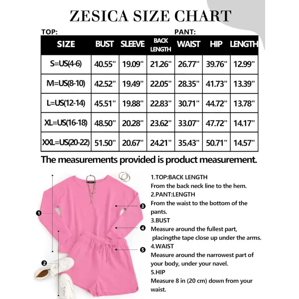 imageZESICA Womens Waffle Knit Long Sleeve Top and Shorts Pullover Nightwear Lounge Pajama Set with PocketsRosepink