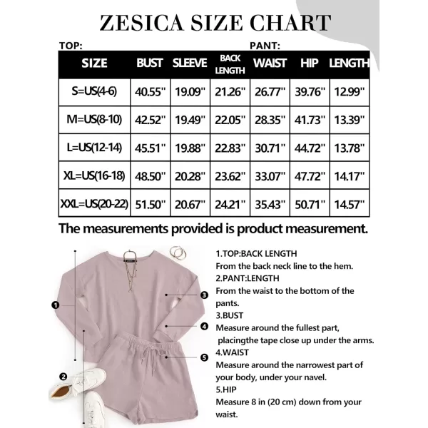 imageZESICA Womens Waffle Knit Long Sleeve Top and Shorts Pullover Nightwear Lounge Pajama Set with PocketsTaro