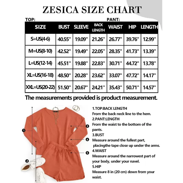 imageZESICA Womens Waffle Knit Long Sleeve Top and Shorts Pullover Nightwear Lounge Pajama Set with PocketsWatermelon