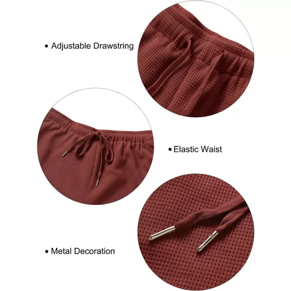 imageZESICA Womens Waffle Knit Pajama Set Short Sleeve Top and Shorts Loungewear Athletic Tracksuits with PocketsBrickred