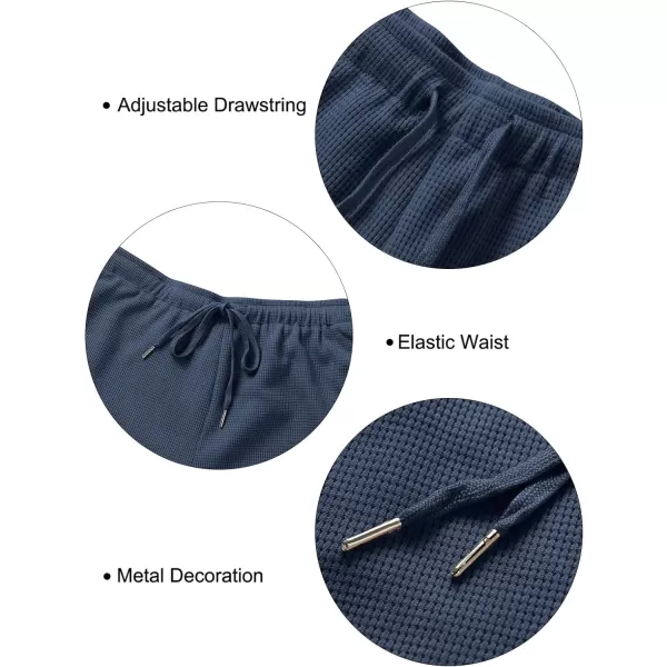 imageZESICA Womens Waffle Knit Pajama Set Short Sleeve Top and Shorts Loungewear Athletic Tracksuits with PocketsNavyblue
