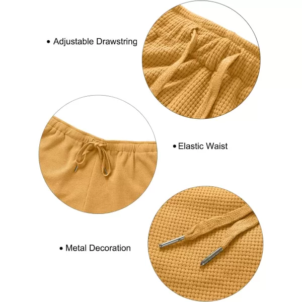 imageZESICA Womens Waffle Knit Pajama Set Short Sleeve Top and Shorts Loungewear Athletic Tracksuits with PocketsYellow