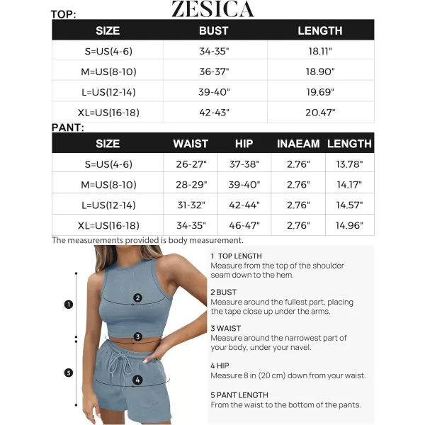imageZESICA Womens Waffle Knit Sleeveless Crop Top and Shorts Pullover Nightwear Lounge Pajama Set with PocketsCropblue
