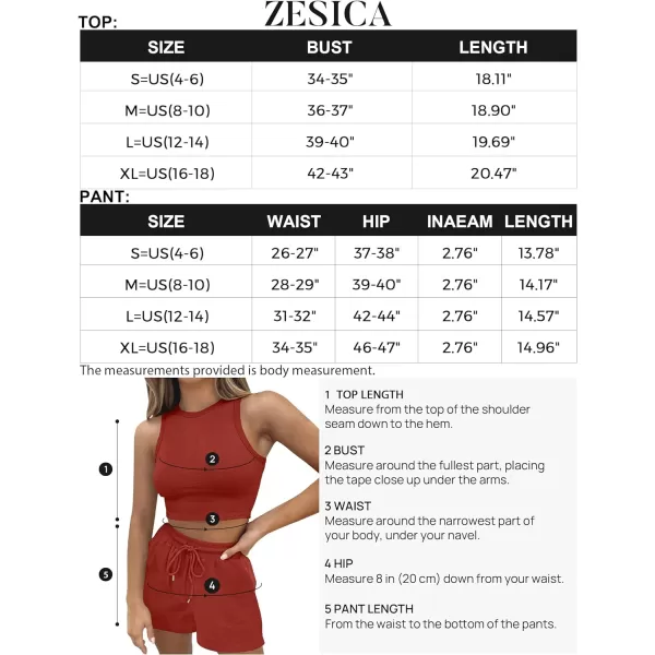 imageZESICA Womens Waffle Knit Sleeveless Crop Top and Shorts Pullover Nightwear Lounge Pajama Set with PocketsCropbrickred