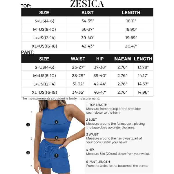 imageZESICA Womens Waffle Knit Sleeveless Crop Top and Shorts Pullover Nightwear Lounge Pajama Set with PocketsCropcobalt
