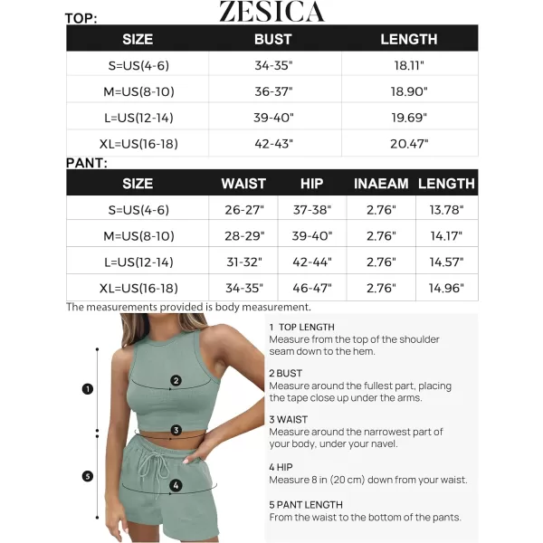 imageZESICA Womens Waffle Knit Sleeveless Crop Top and Shorts Pullover Nightwear Lounge Pajama Set with PocketsCropgreen