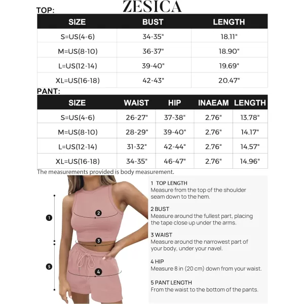 imageZESICA Womens Waffle Knit Sleeveless Crop Top and Shorts Pullover Nightwear Lounge Pajama Set with PocketsCroppink