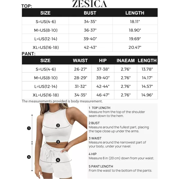 imageZESICA Womens Waffle Knit Sleeveless Crop Top and Shorts Pullover Nightwear Lounge Pajama Set with PocketsCropwhite