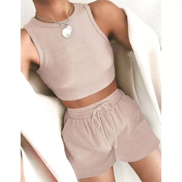 imageZESICA Womens Waffle Knit Sleeveless Crop Top and Shorts Pullover Nightwear Lounge Pajama Set with PocketsZESICA Womens Waffle Knit Sleeveless Crop Top and Shorts Pullover Nightwear Lounge Pajama Set with Pockets