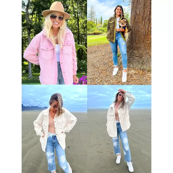 imageZESICA Womens Winter Casual Sherpa Fleece Jacket Long Sleeve Button Solid Warm Fuzzy Outwear Coat PocketsArmygreen