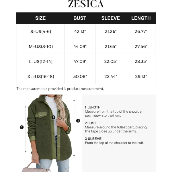 imageZESICA Womens Winter Casual Sherpa Fleece Jacket Long Sleeve Button Solid Warm Fuzzy Outwear Coat PocketsArmygreen