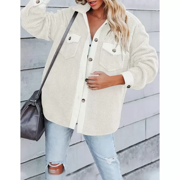 imageZESICA Womens Winter Casual Sherpa Fleece Jacket Long Sleeve Button Solid Warm Fuzzy Outwear Coat PocketsBeige