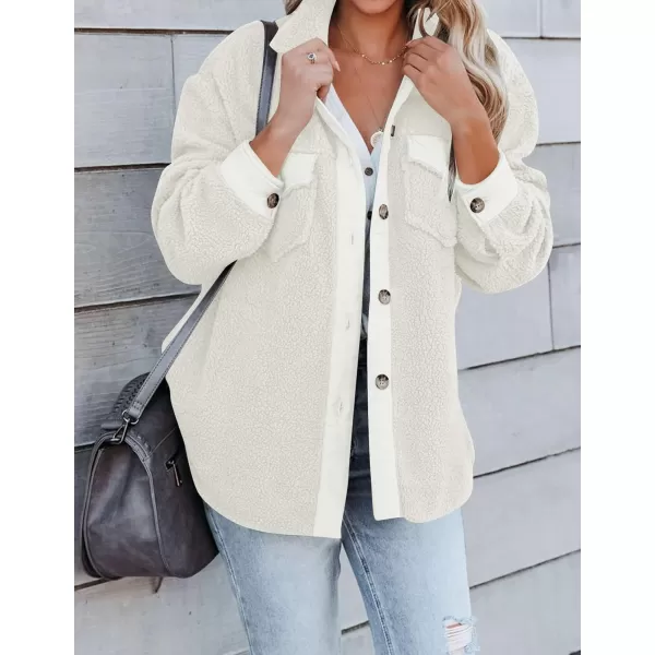 imageZESICA Womens Winter Casual Sherpa Fleece Jacket Long Sleeve Button Solid Warm Fuzzy Outwear Coat PocketsBeige
