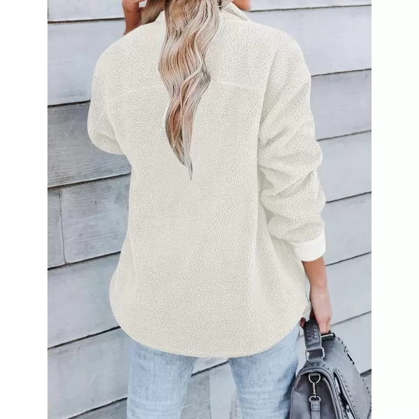 imageZESICA Womens Winter Casual Sherpa Fleece Jacket Long Sleeve Button Solid Warm Fuzzy Outwear Coat PocketsBeige