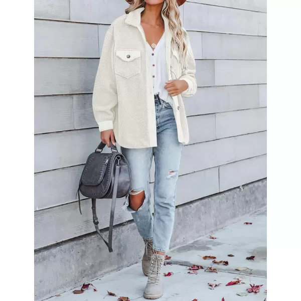imageZESICA Womens Winter Casual Sherpa Fleece Jacket Long Sleeve Button Solid Warm Fuzzy Outwear Coat PocketsBeige