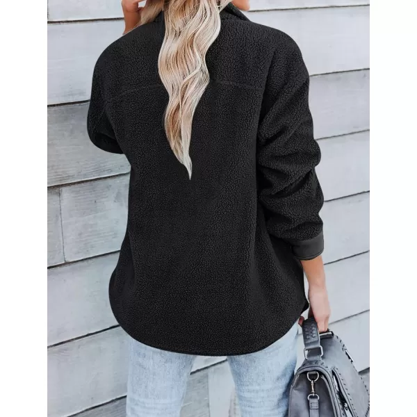 imageZESICA Womens Winter Casual Sherpa Fleece Jacket Long Sleeve Button Solid Warm Fuzzy Outwear Coat PocketsBlack