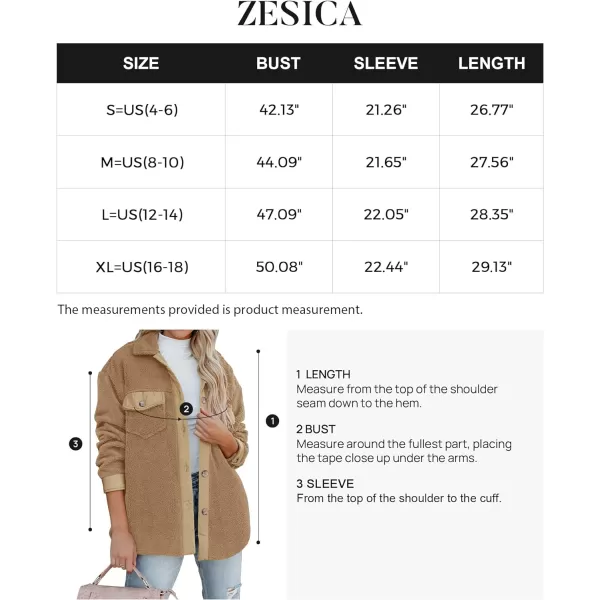 imageZESICA Womens Winter Casual Sherpa Fleece Jacket Long Sleeve Button Solid Warm Fuzzy Outwear Coat PocketsCamel