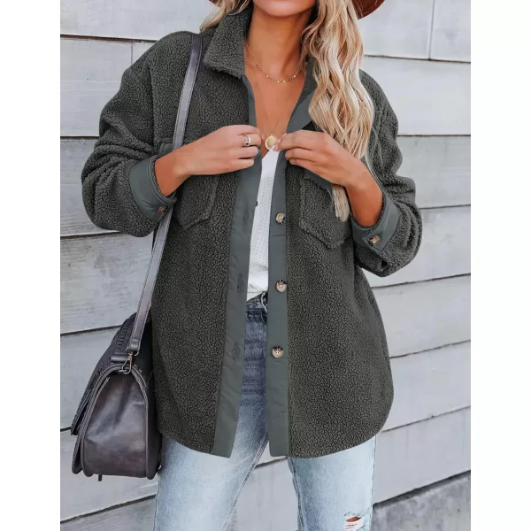 imageZESICA Womens Winter Casual Sherpa Fleece Jacket Long Sleeve Button Solid Warm Fuzzy Outwear Coat PocketsDarkgrey
