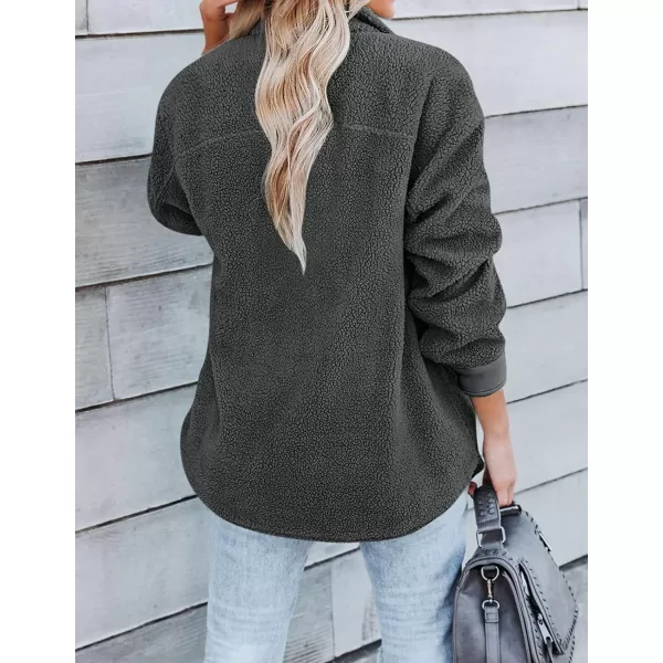 imageZESICA Womens Winter Casual Sherpa Fleece Jacket Long Sleeve Button Solid Warm Fuzzy Outwear Coat PocketsDarkgrey