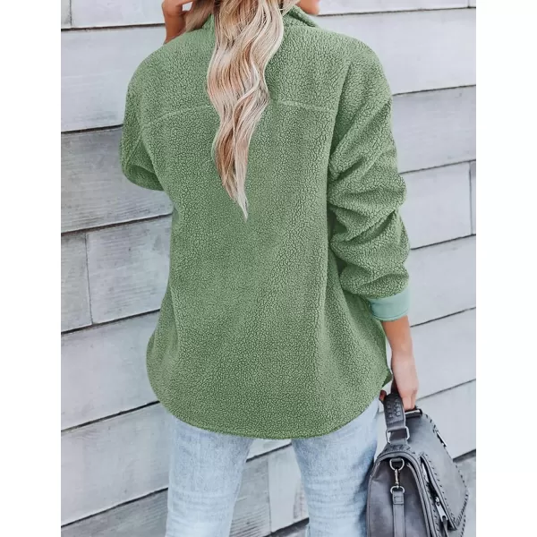 imageZESICA Womens Winter Casual Sherpa Fleece Jacket Long Sleeve Button Solid Warm Fuzzy Outwear Coat PocketsGreen