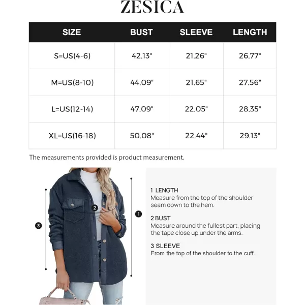 imageZESICA Womens Winter Casual Sherpa Fleece Jacket Long Sleeve Button Solid Warm Fuzzy Outwear Coat PocketsNavyblue