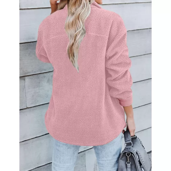 imageZESICA Womens Winter Casual Sherpa Fleece Jacket Long Sleeve Button Solid Warm Fuzzy Outwear Coat PocketsPink