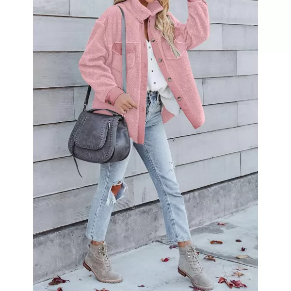 imageZESICA Womens Winter Casual Sherpa Fleece Jacket Long Sleeve Button Solid Warm Fuzzy Outwear Coat PocketsPink
