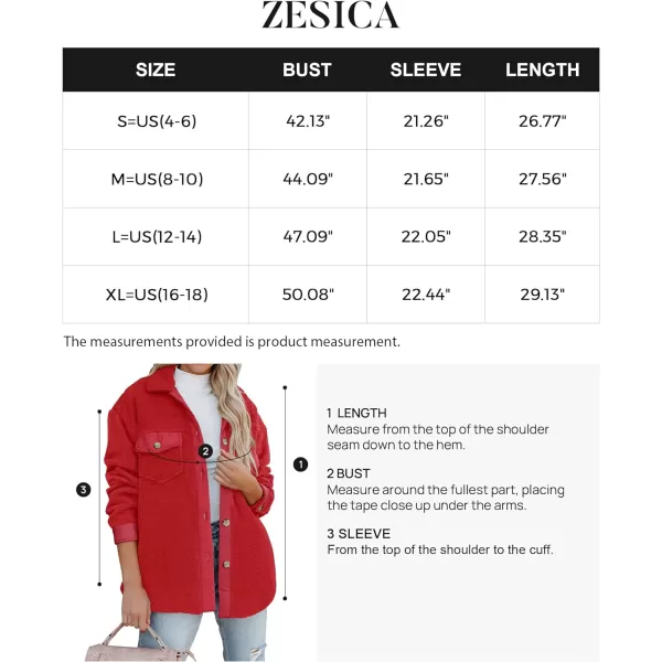 imageZESICA Womens Winter Casual Sherpa Fleece Jacket Long Sleeve Button Solid Warm Fuzzy Outwear Coat PocketsRed