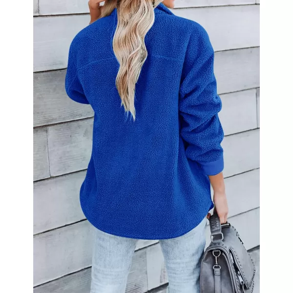 imageZESICA Womens Winter Casual Sherpa Fleece Jacket Long Sleeve Button Solid Warm Fuzzy Outwear Coat PocketsRoyalblue