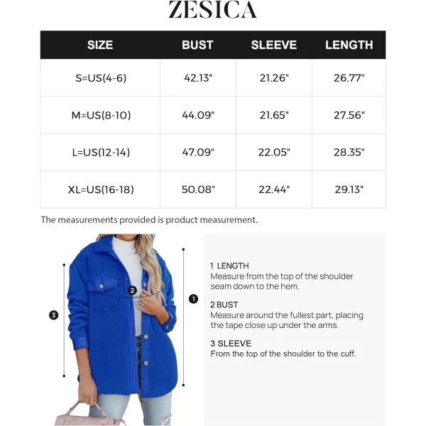 imageZESICA Womens Winter Casual Sherpa Fleece Jacket Long Sleeve Button Solid Warm Fuzzy Outwear Coat PocketsRoyalblue