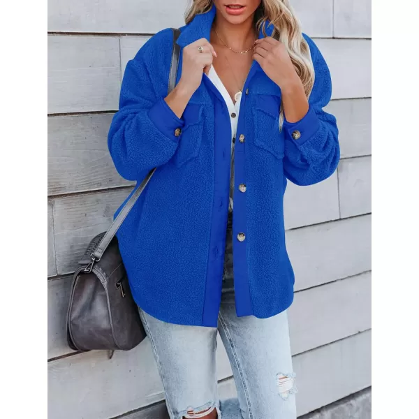 imageZESICA Womens Winter Casual Sherpa Fleece Jacket Long Sleeve Button Solid Warm Fuzzy Outwear Coat PocketsRoyalblue