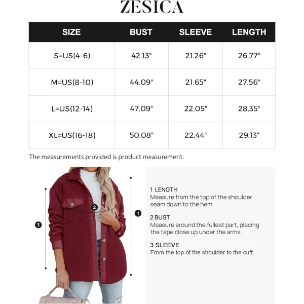 imageZESICA Womens Winter Casual Sherpa Fleece Jacket Long Sleeve Button Solid Warm Fuzzy Outwear Coat PocketsWine