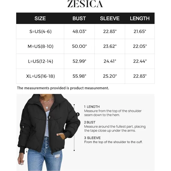 imageZESICA Womens Winter Cropped Puffer Jacket Long Sleeve Zip Up Quilted Short Down Coat with PocketsBlack