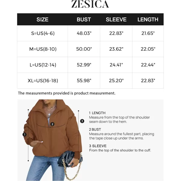 imageZESICA Womens Winter Cropped Puffer Jacket Long Sleeve Zip Up Quilted Short Down Coat with PocketsBrown