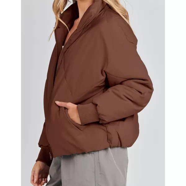 imageZESICA Womens Winter Cropped Puffer Jacket Long Sleeve Zip Up Quilted Short Down Coat with PocketsCoffee