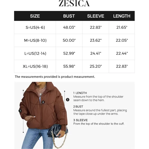 imageZESICA Womens Winter Cropped Puffer Jacket Long Sleeve Zip Up Quilted Short Down Coat with PocketsCoffee