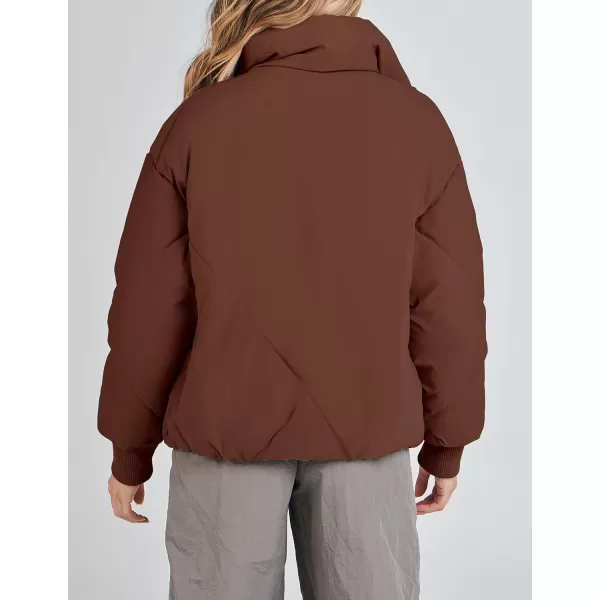 imageZESICA Womens Winter Cropped Puffer Jacket Long Sleeve Zip Up Quilted Short Down Coat with PocketsCoffee