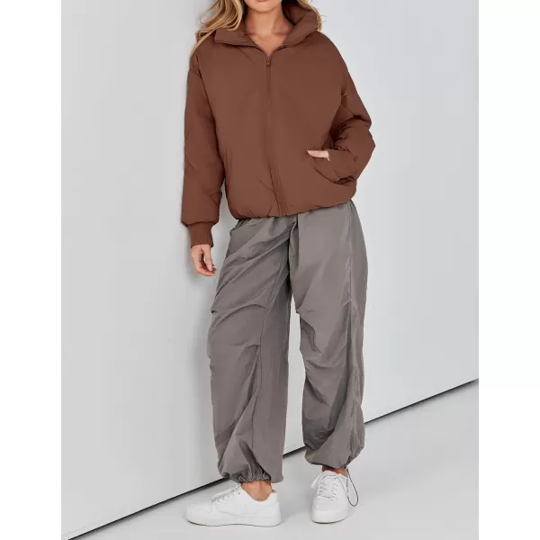 imageZESICA Womens Winter Cropped Puffer Jacket Long Sleeve Zip Up Quilted Short Down Coat with PocketsCoffee