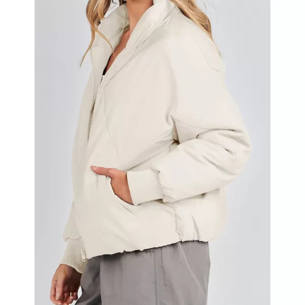 imageZESICA Womens Winter Cropped Puffer Jacket Long Sleeve Zip Up Quilted Short Down Coat with PocketsCream