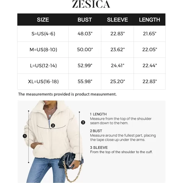 imageZESICA Womens Winter Cropped Puffer Jacket Long Sleeve Zip Up Quilted Short Down Coat with PocketsCream