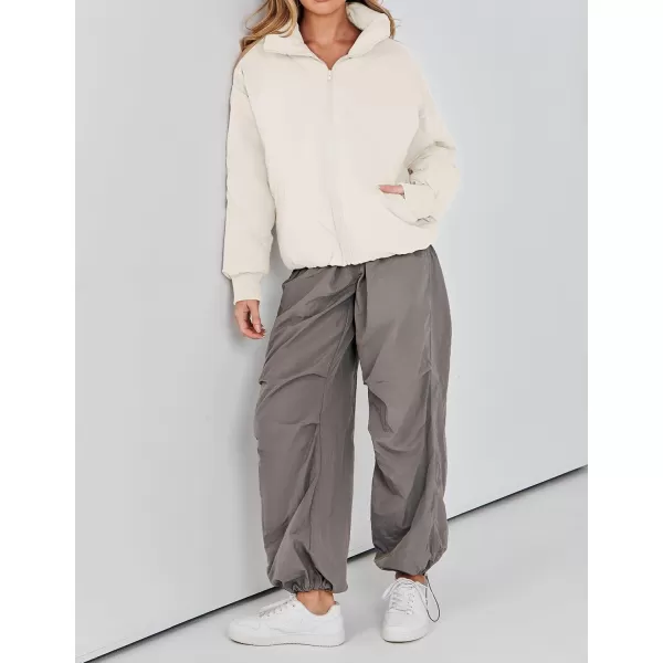 imageZESICA Womens Winter Cropped Puffer Jacket Long Sleeve Zip Up Quilted Short Down Coat with PocketsCream