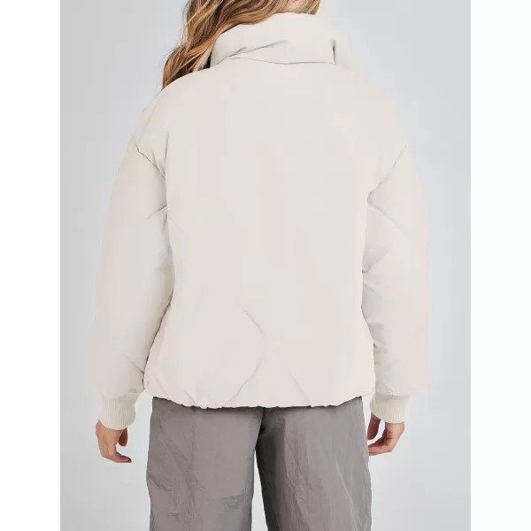 imageZESICA Womens Winter Cropped Puffer Jacket Long Sleeve Zip Up Quilted Short Down Coat with PocketsCream