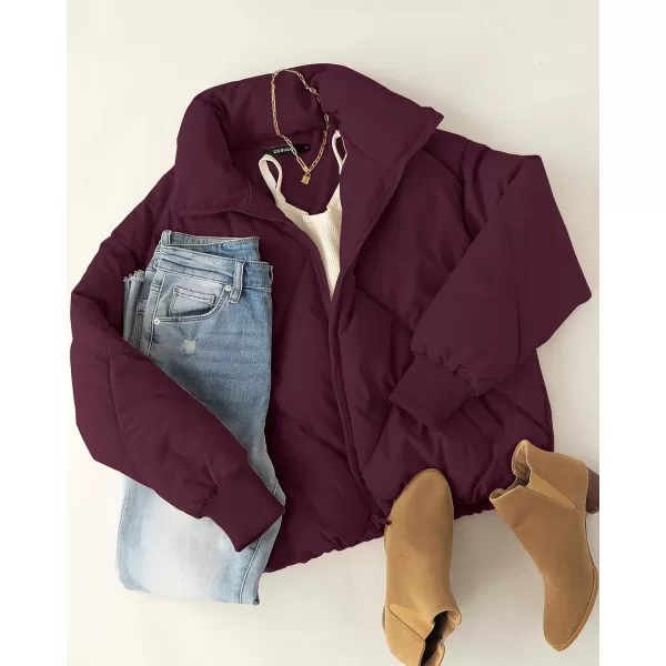 imageZESICA Womens Winter Cropped Puffer Jacket Long Sleeve Zip Up Quilted Short Down Coat with PocketsDarkred